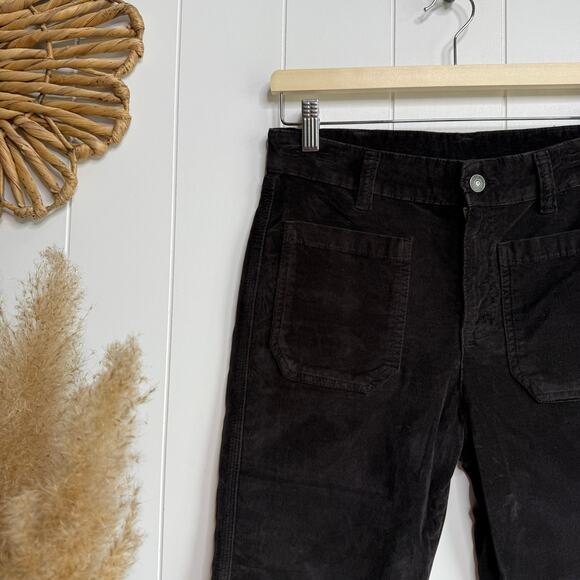 Free People corduroy pants velvet pants flare high rise cropped cotton 6 black - Picture 4 of 9